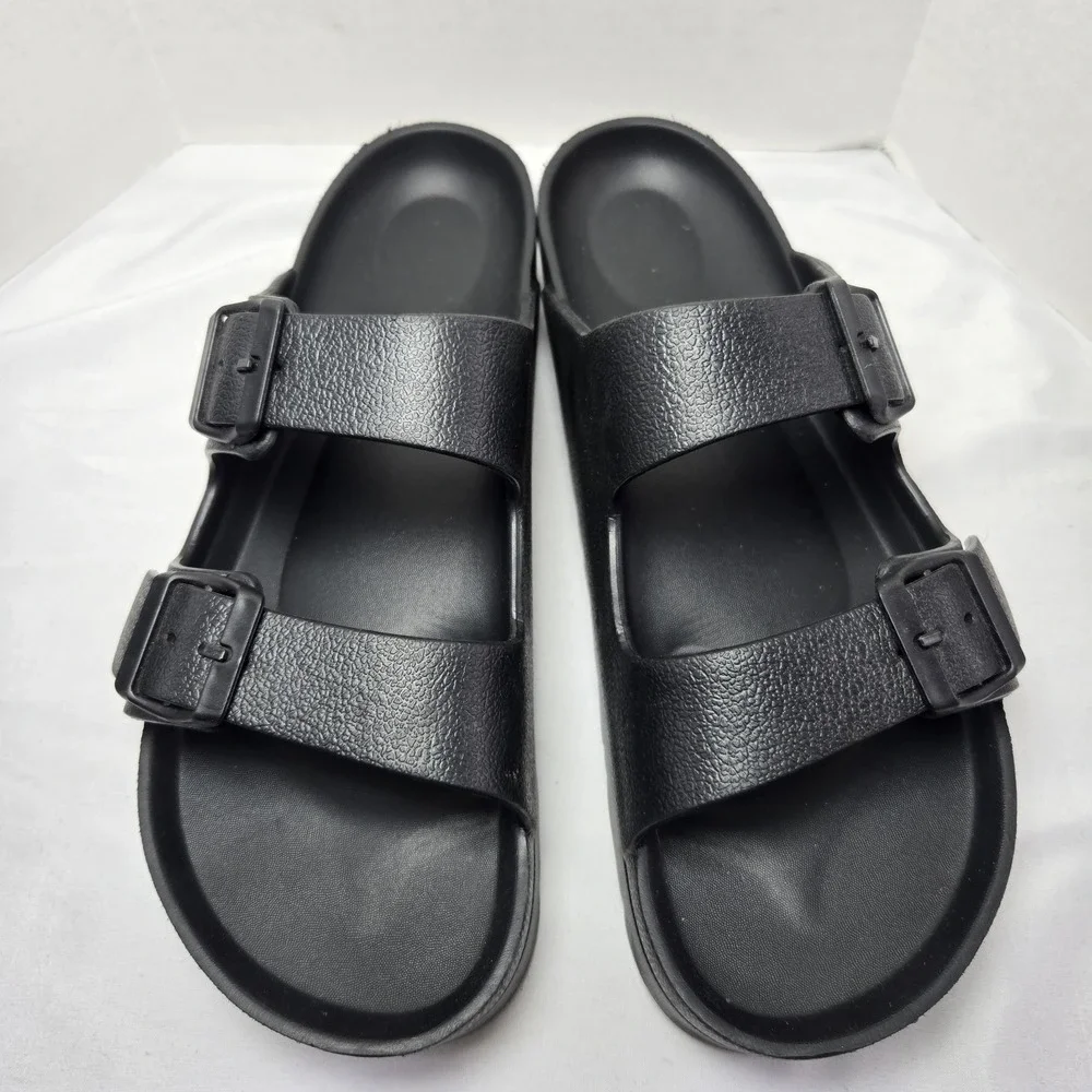 Lane Bryant Double Strap EVA Slides Sandals Womens 10 Black Beach Comfort School